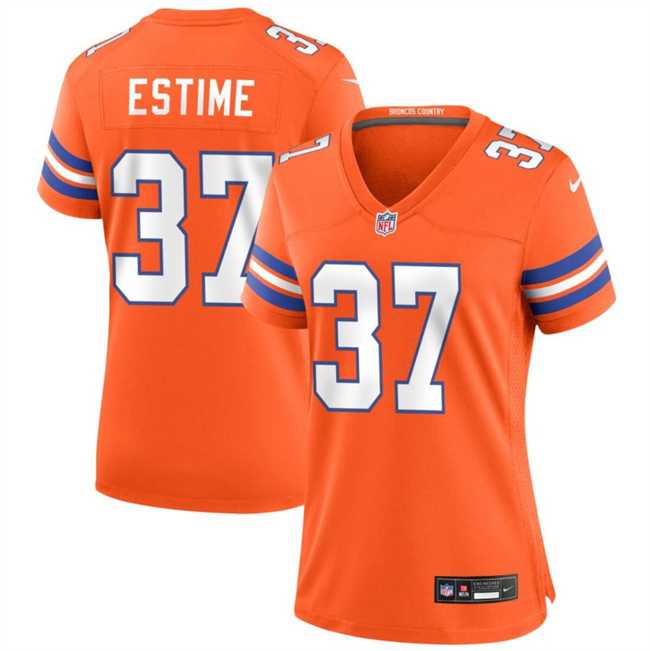 Womens Denver Broncos #37 Audric Estime Orange Mile High Collection 1977 Throwback Football Stitched Jersey Dzhi->women nfl jersey->Women Jersey